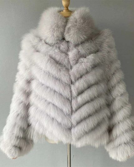 Reversible Luxury Fox Fur and Silk Winter Jacket - A Statement of Elegance