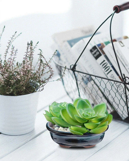 Set of 2 Elegant Blue Ceramic Planters for Indoor and Outdoor Decor, Perfect for Bonsai and Plant Showcases