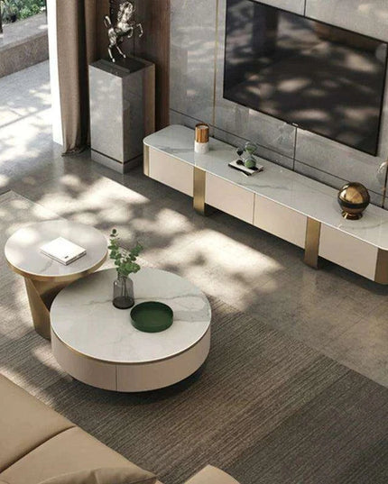 Sophisticated Round Coffee Table with Hidden Storage and Chic Design