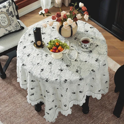French Vintage Lace Tablecloth — Rose & Ruffle Edge, 2 Styles, 7 Sizes