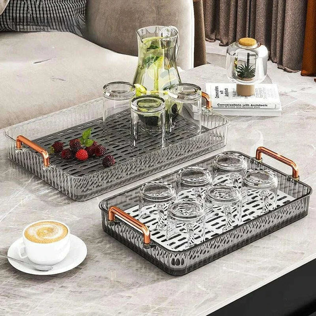 Elegant Multi-Purpose Plastic Tea Serving Tray with Handles for Home and Dining Use