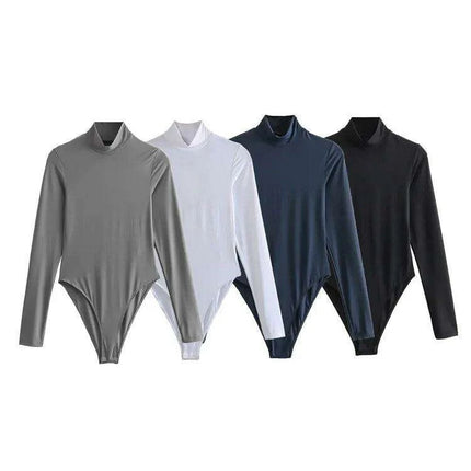 Women's Casual Turtleneck Long Sleeve Jumpsuit Bodysuit Tights