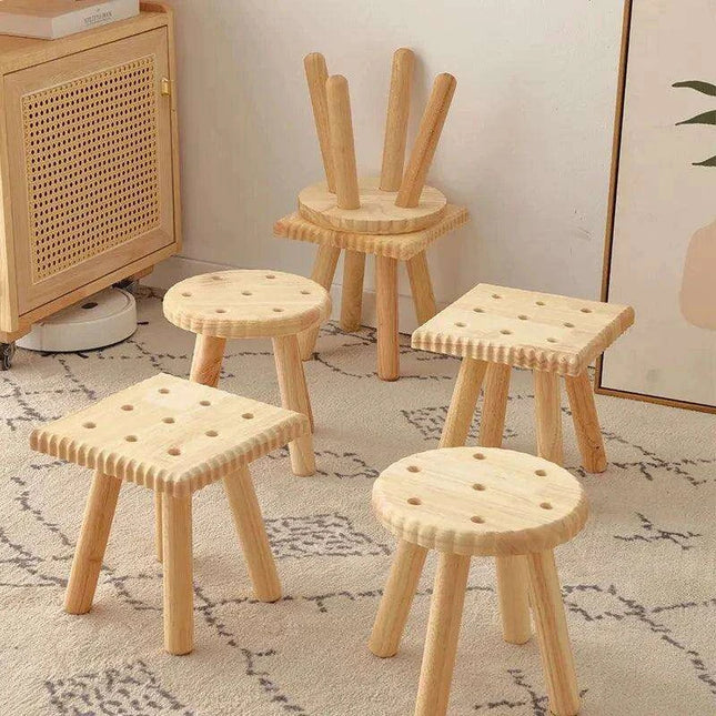 Stylish Solid Wood Children's Cookie Bench - Versatile Low Stool for Home and Play Areas