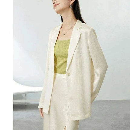 Chic Women's Satin Blazer and A-line Midi Skirt Ensemble for Autumn