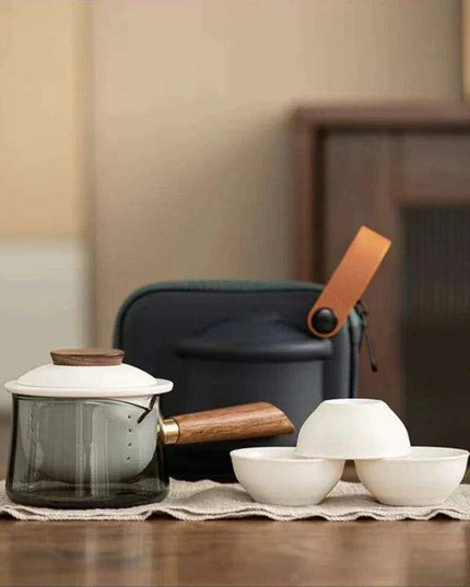 On-the-Go Elegant Ceramic Kung Fu Tea Set: Teapot and Three Travel Cups for Tea Lovers