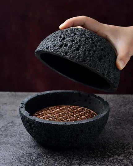 Exquisite Smoked Black Volcanic Stone Bowl Set for Gourmet Enthusiasts