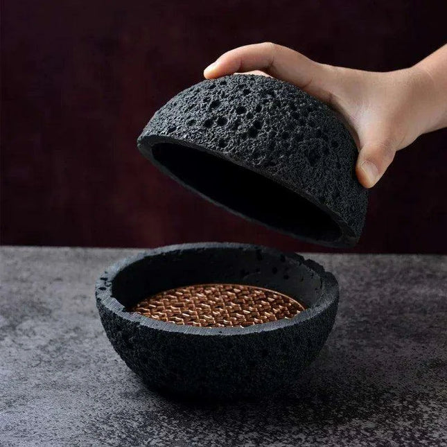 Exquisite Smoked Black Volcanic Stone Bowl Set for Gourmet Enthusiasts