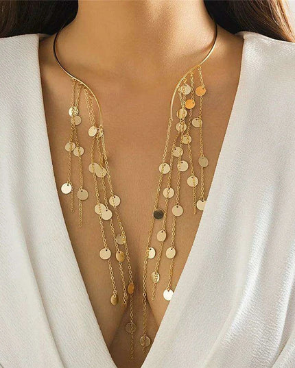 Vintage Gothic Star Crystal Necklace with Sequined Tassel Detail