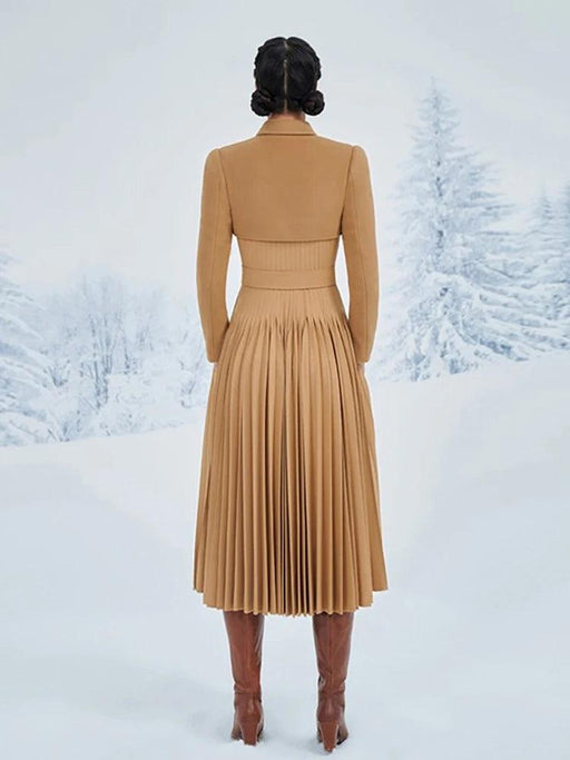 Women's Autumn Evening Dress with Adjustable Waist and Pleated Skirt