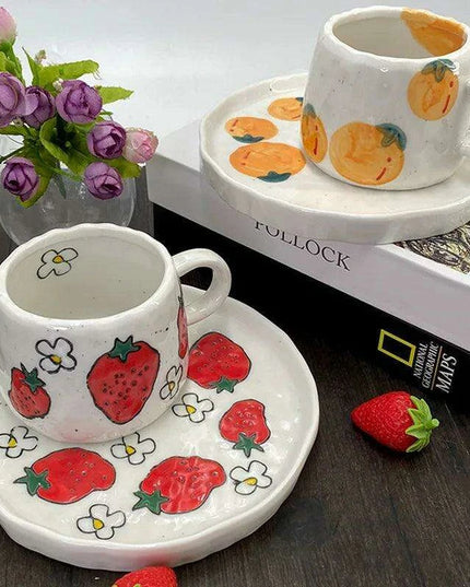 Cheerful Fruit-Themed 300ml Ceramic Mug & Plate Set – Ideal Gift for Children and Breakfast Enthusiasts