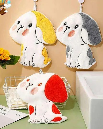 Adorable Dog-Shaped Coral Velvet Hand Towel with Convenient Hanging Loop - Perfect for Home Decor