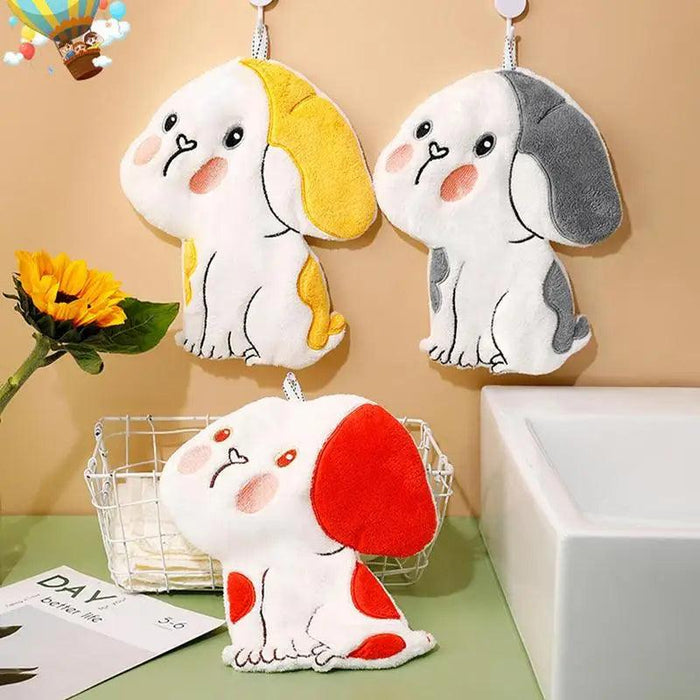 Dog-Shaped Coral Velvet Hand Towel with Lanyard Loop for Kitchen and Bathroom