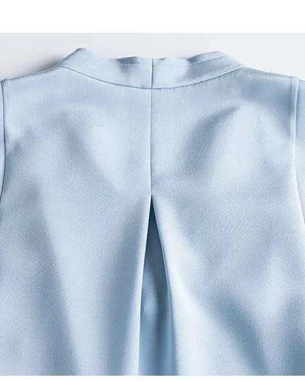 Chic Sleeveless Silk V-Neck Dress with Pleated Waistband Design