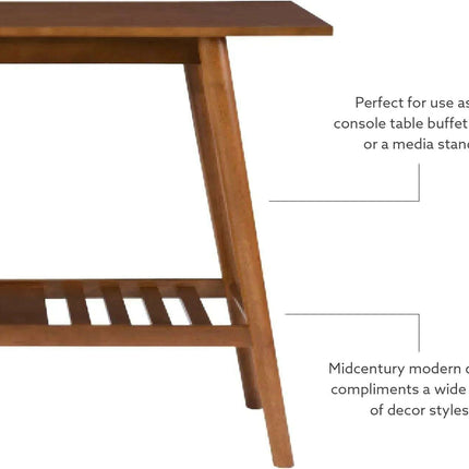 Walnut Mid-Century Modern Entryway Table with Storage and Display Shelf