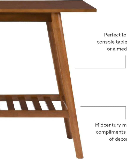 Walnut Mid-Century Modern Entryway Table with Storage and Display Shelf