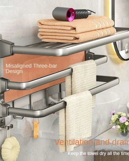 Modern Gunmetal Gray Space Aluminum Triple Fold Towel Rack