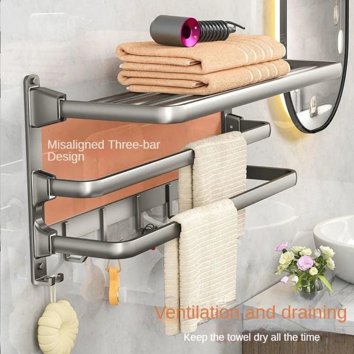 Gunmetal Gray Space Aluminum Triple Folding Bathroom Towel Holder