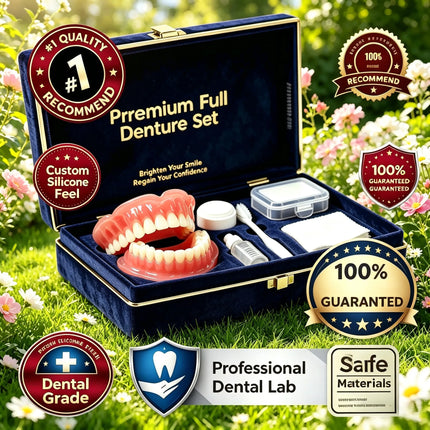 Silicone Full Mouth Denture Kit Natural Upper Lower Fake Teeth Comfort Fit With Gift Box & Complete Dental Care Cleaning Set silicone-full-mouth-denture-kit-natural-upper-lower-fake-teeth-comfort-fit-with-gift-box-complete-dental-care-cleaning-set