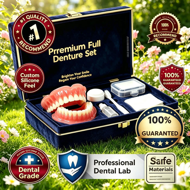 Silicone Full Mouth Denture Kit Natural Upper Lower Fake Teeth Comfort Fit With Gift Box & Complete Dental Care Cleaning Set silicone-full-mouth-denture-kit-natural-upper-lower-fake-teeth-comfort-fit-with-gift-box-complete-dental-care-cleaning-set