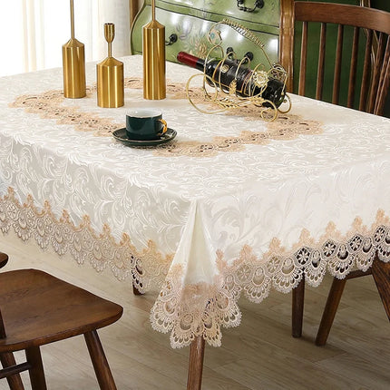 Battilo Lace Embroidery White Floral Rectangle Tablecloth Waterproof Oilproof