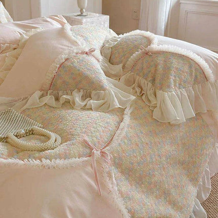 Elegant Rose Floral Wedding Bedding Set - Premium Cotton Duvet Cover with Korean Lace Design