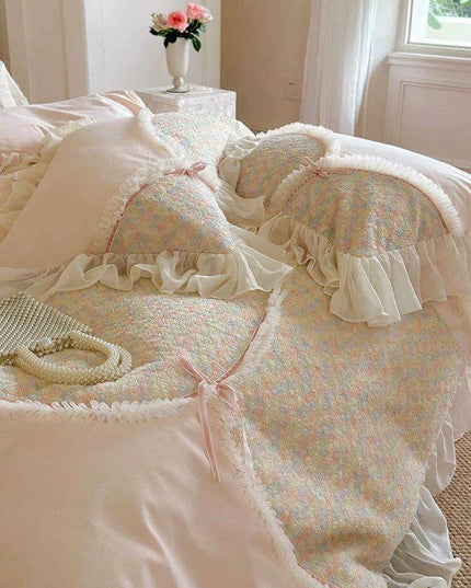 Elegant Rose Floral Wedding Bedding Set - Premium Cotton Duvet Cover with Korean Lace Design