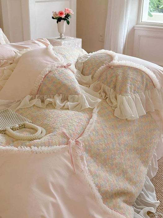 Elegant Rose Floral Wedding Bedding Set - Premium Cotton Duvet Cover with Korean Lace Design