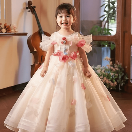 Elegant Children's Appliqued Evening Gown for Special Occasions