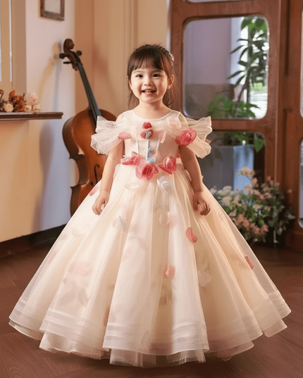 Elegant Children's Appliqued Evening Gown for Special Occasions