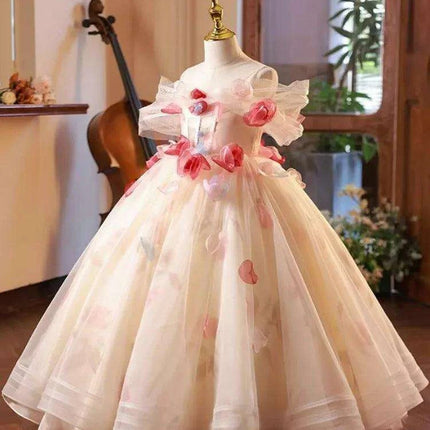 Elegant Children's Appliqued Evening Gown for Special Occasions