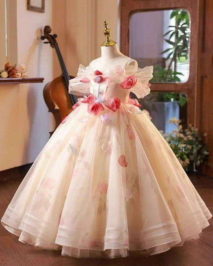 Elegant Children's Appliqued Evening Gown for Special Occasions