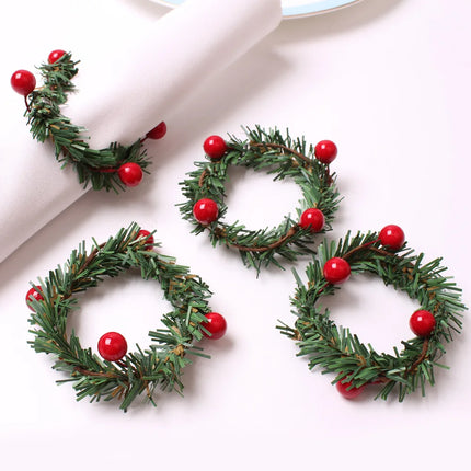 4PCS Christmas Cedrus Table Napkin Ring, Jute Lace Napkin Buckle,Crafts Holder Handmade Party Dinner New Year Decor 4pcs-christmas-cedrus-table-napkin-ring-jute-lace-napkin-buckle-crafts-holder-handmade-party-dinner-new-year-decor