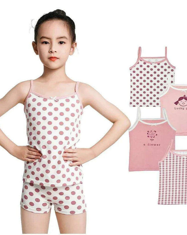 Cute Pink Cotton Sleeveless Summer Tank Top for Girls Aged 3-8 Years