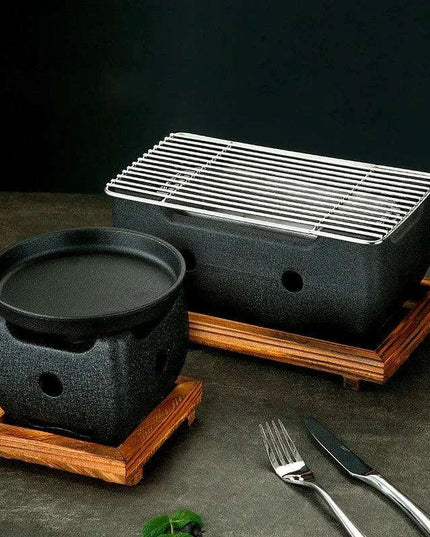 Japanese Charcoal Grill & Tea Infuser Set with Korean BBQ Plate - Ultimate Outdoor Cooking Delight