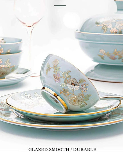 Exquisite Green Porcelain Chinese Dining Set - Ideal for Entertaining and Gifting