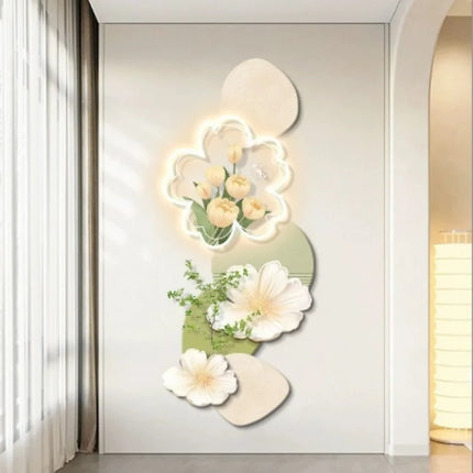 Cream Flower LED Mural Light | Fresco Decorative Wall Panel