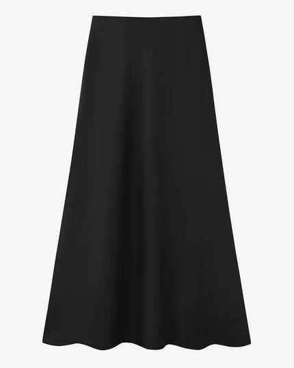 Elegant Spring Summer Outfit: Loose Knitted Top & Matte Satin Skirt Set