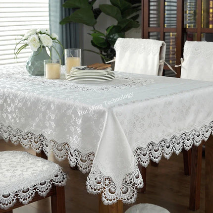 Cream European Luxury Flora Embroidered Jacquard Tablecloth 100 Polyester