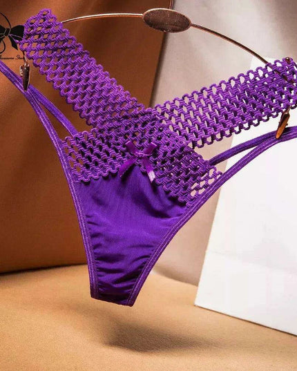 Elegant Women's Low Rise Ice Silk Thong with Chic Ribbons - Fashionable & Sporty Underwear