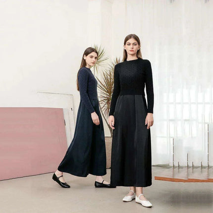 Autumn-Winter Women's Cableknit Sweater and Satin Dress in Five Colors
