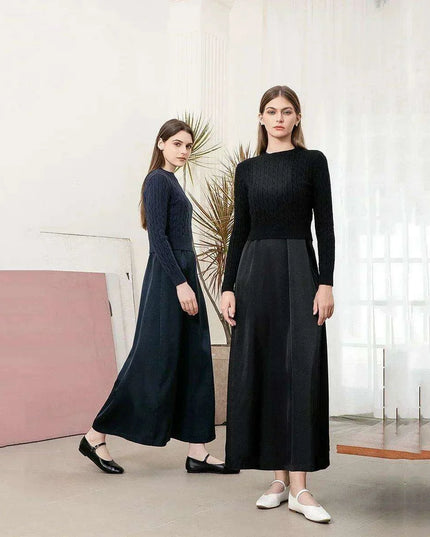 Autumn-Winter Women's Cableknit Sweater and Satin Dress in Five Colors