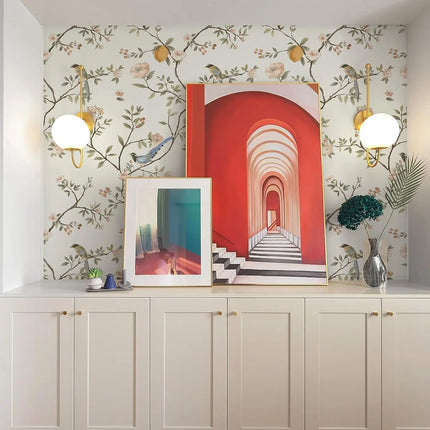 Floral Birds Peel and Stick Wallpaper — Removable, Waterproof, 44cm Wide