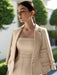 Elegant Women's Autumn 2-Piece Suit with Contrast Lines Belted Jacket and Slim Tweed Dress