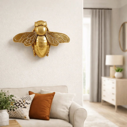 3D Handcrafted Golden Bee Wall Sculpture – Resin Wall Art