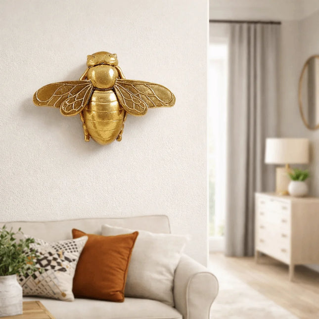 3D Handcrafted Golden Bee Wall Sculpture – Resin Wall Art