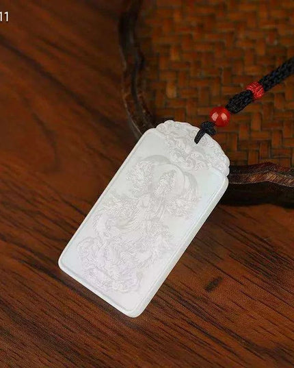 Divine Hetian Jade Kowloon Guanyin Blessing Amulet Necklace