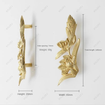 Luxury Pure Copper Floral Cabinet & Drawer Handle