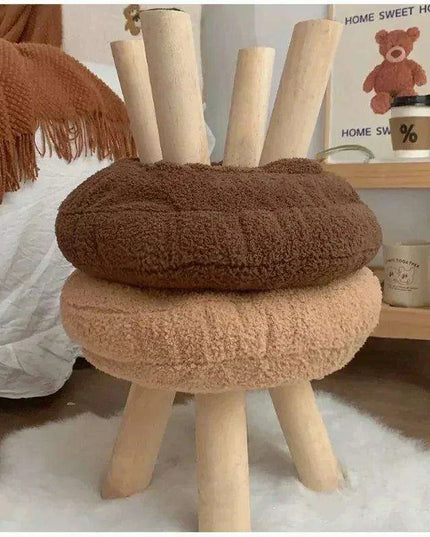 Scandinavian Round Wooden Pouf Stool with Easy-Care Cover