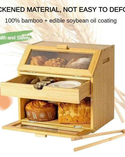 Elegant 3-Tier Bamboo Bread Storage Box with Clear Viewing Window - Chic Organizer for Fresh Baked Goods