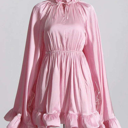 Chicever Women's Stylish Ruffled Mini Dress with High Neck, Spring 2024 Collection